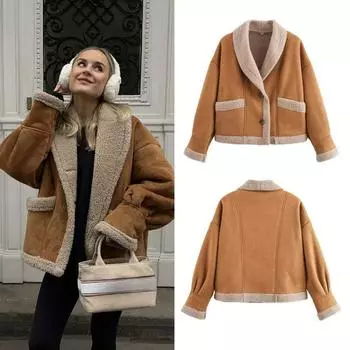 Женская осенне-зимняя новая свободная меховая теплая куртка женское пальто S слоновая кость