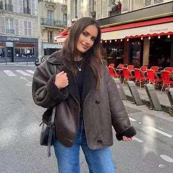 Женская осенне-зимняя новая свободная меховая теплая куртка женское пальто S чёрный