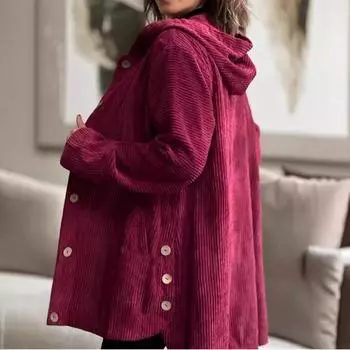 Женская осенне-зимняя новая свободная вельветовая повседневная куртка с капюшоном S бордовый
