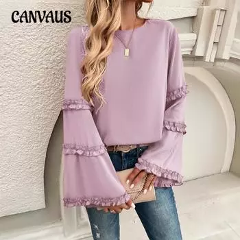 Женская осенне-зимняя новая темпераментная знаменитая свободная расклешенная блузка с длинными рукавами S чёрный