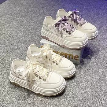 Женская осенне-зимняя новая толстая подошва маленькие белые туфли увеличивают моду спортивные папы универсальная доска 35