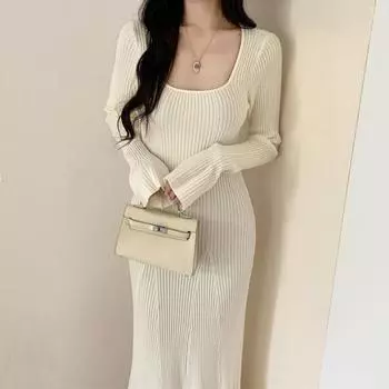 Женская осенне-зимняя облегающая трикотажная юбка с длинными рукавами и эффектом омоложения One Size чёрный