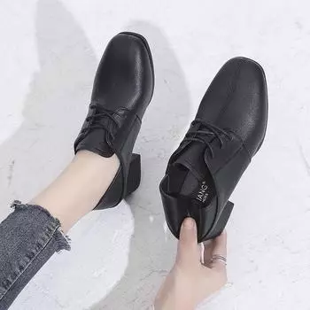 Женская осенне-зимняя обувь без шнуровки, модная ретро обувь на мягкой подошве на шнуровке 35 чёрный