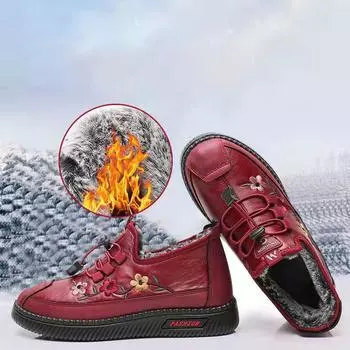 Женская осенне-зимняя обувь с плоской подошвой, нескользящая и износостойкая, для женщин среднего возраста, толстый бархат и вышитая подошва для тепла 41