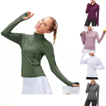 Женская осенне-зимняя одежда для йоги, одежда для фитнеса с длинными рукавами, спортивный тонкий топ с половиной молнии для бега, тренировок L розовый