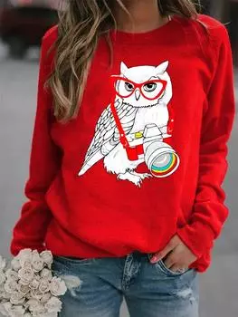 Женская осенне-зимняя одежда, повседневная толстовка с принтом, топы с длинными рукавами, футболка, женский пуловер с круглым вырезом, блузка 2XL чёрный