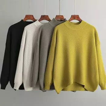 Женская осенне-зимняя одежда с длинным рукавом, водолазка, свитер, топы, блузки, майки, вязаный свитер для женщин OneSize серый