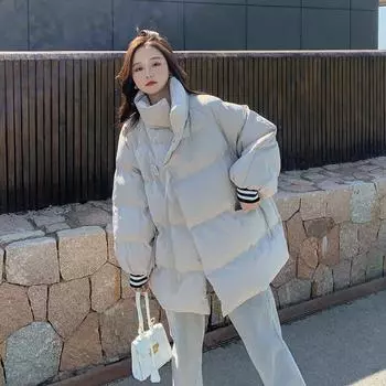 Женская осенне-зимняя однотонная куртка-хлеб, свободное утепленное пальто с воротником-стойкой, пуховая хлопковая куртка XL дубильная кора