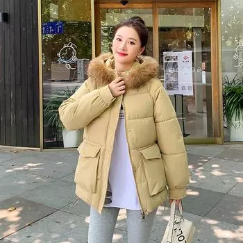 Женская осенне-зимняя однотонная куртка на пуговицах с меховым воротником и большим карманом для женщин, свободное короткое хлопковое пальто на молнии M