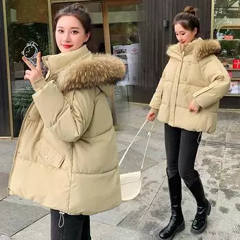 Женская осенне-зимняя однотонная куртка на пуговицах с меховым воротником и большим карманом для женщин, свободное короткое хлопковое пальто на молнии M