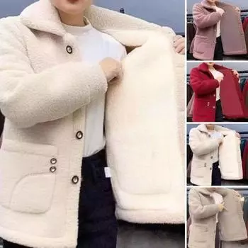Женская осенне-зимняя однотонная куртка, пальто с лацканами и длинным рукавом, утолщенный кардиган из искусственной овечьей шерсти, однобортная верхняя одежда, уличная одежда M