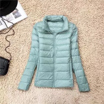 Женская осенне-зимняя однотонная куртка-стойка с длинным рукавом и молнией, тонкая белая куртка на утином пуху, пальто M красный