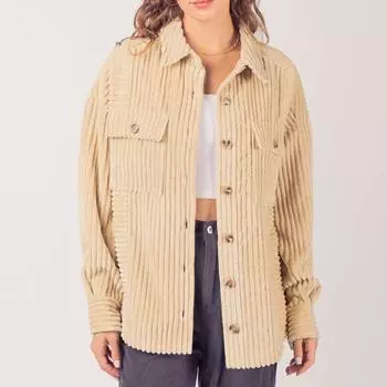 Женская осенне-зимняя однотонная модная полосатая рубашка с большим карманом L бежевый