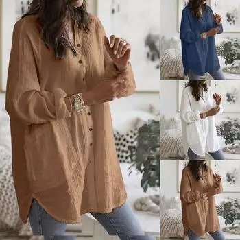 Женская осенне-зимняя однотонная рубашка на пуговицах с длинными рукавами и карманами, футболка, куртки S белый