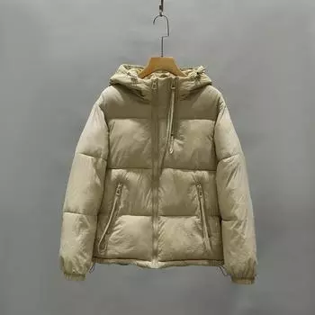 Женская осенне-зимняя однотонная свободная парка с капюшоном и длинным рукавом на молнии, шикарное теплое пальто M бежевый