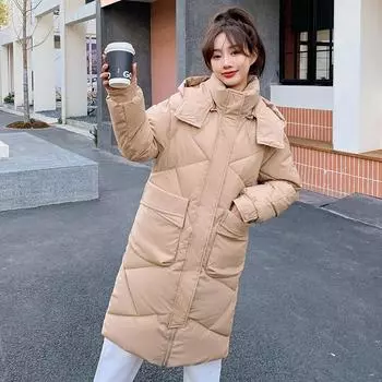 Женская осенне-зимняя однотонная свободная повседневная парка средней длины с капюшоном из ромбической решетки, пальто, куртки и верхняя одежда M зелёный