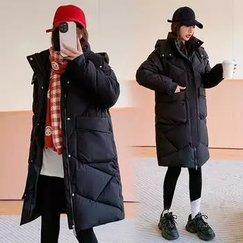 Женская осенне-зимняя однотонная свободная повседневная парка средней длины с капюшоном из ромбической решетки, пальто, куртки и верхняя одежда M хаки