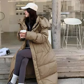 Женская осенне-зимняя однотонная свободная теплая универсальная парка с капюшоном и карманами на шнурке S бежевый