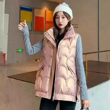 Женская осенне-зимняя однотонная свободная утепленная верхняя одежда с хлопковой подкладкой и капюшоном, теплая куртка без рукавов, пальто, жилет M бежевый