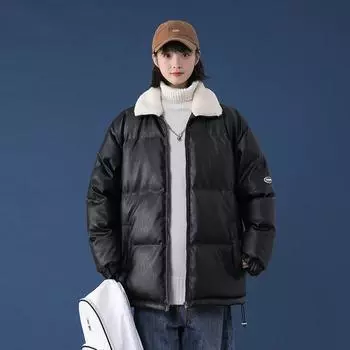 Женская осенне-зимняя однотонная теплая куртка из искусственной кожи с лацканами, молодежное свободное повседневное пальто с прямым подолом 3XL чёрный
