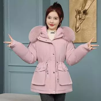 Женская осенне-зимняя однотонная теплая куртка с длинным рукавом и меховым воротником, карманное пальто XXXL белый
