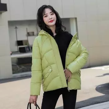 Женская осенне-зимняя однотонная универсальная свободная теплая короткая парка с длинными рукавами и капюшоном L бежевый