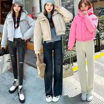 Женская осенне-зимняя однотонная утепленная короткая стоячая куртка на молнии с капюшоном теплая свободная верхняя одежда с высокой талией 2XL