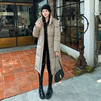 Женская осенне-зимняя однотонная утепленная верхняя одежда с хлопковой подкладкой и капюшоном, теплая длинная куртка, пальто M хаки