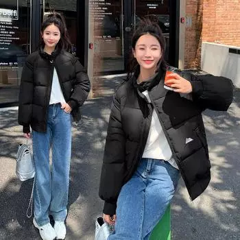 Женская осенне-зимняя однотонная утепленная верхняя одежда с карманами, хлопковая подкладка, воротник-стойка, теплая короткая куртка, пальто M розовый