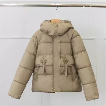 Женская осенне-зимняя однотонная утепленная верхняя одежда с карманами, хлопковая подкладка, вязаная шапка с капюшоном, теплая короткая куртка, пальто M кофейный