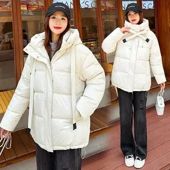 Женская осенне-зимняя однотонная утепленная верхняя одежда с воротником-стойкой, хлопковая подкладка, капюшон, карман, свободная теплая куртка, пальто M бежевый