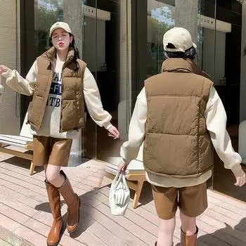 Женская осенне-зимняя однотонная утепленная верхняя одежда с карманами и хлопковой подкладкой, воротником-стойкой, без рукавов, теплая куртка, жилет M коричневый