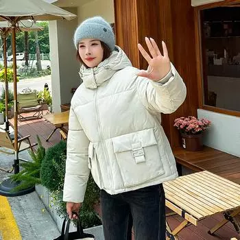 Женская осенне-зимняя однотонная утепленная верхняя одежда с хлопковой подкладкой и капюшоном, теплая длинная куртка, пальто M бежевый