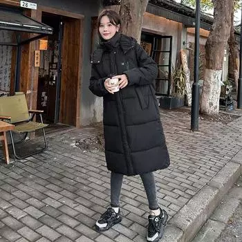 Женская осенне-зимняя однотонная утепленная верхняя одежда с хлопковой подкладкой и капюшоном, теплая длинная куртка, пальто M верблюд