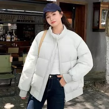 Женская осенне-зимняя однотонная утепленная верхняя одежда с карманами, хлопковая подкладка, воротник-стойка, теплая короткая куртка, пальто M розовый