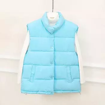 Женская осенне-зимняя однотонная утолщенная верхняя одежда с хлопковой подкладкой и воротником-стойкой, теплая куртка без рукавов, пальто, жилет L бежевый