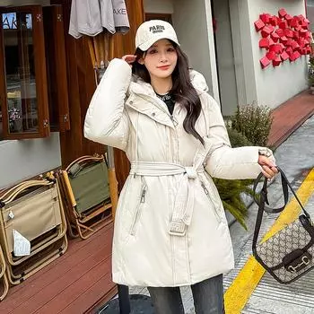 Женская осенне-зимняя однотонная утолщенная верхняя одежда с хлопковой подкладкой, теплая куртка с капюшоном, пальто M серый