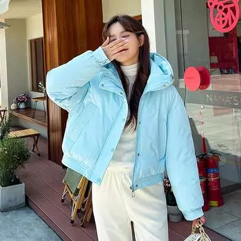 Женская осенне-зимняя однотонная утолщенная верхняя одежда с хлопковой подкладкой, теплая куртка с капюшоном, пальто M синий