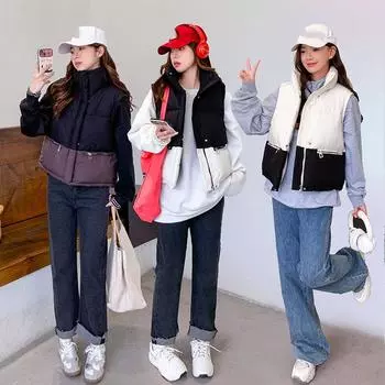 Женская осенне-зимняя однотонная утолщенная верхняя одежда с хлопковой подкладкой и воротником-стойкой, теплая куртка без рукавов, пальто, жилет M белый