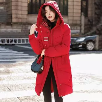 Женская осенне-зимняя однотонная утолщенная верхняя одежда с хлопковой подкладкой, теплая куртка с капюшоном, пальто M хаки