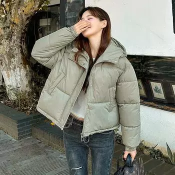 Женская осенне-зимняя однотонная утолщенная верхняя одежда с хлопковой подкладкой, теплая куртка с капюшоном, пальто M бежевый