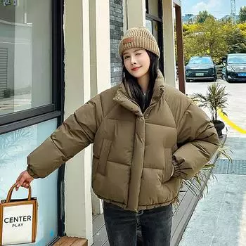 Женская осенне-зимняя однотонная утолщенная верхняя одежда с хлопковой подкладкой, теплая куртка с капюшоном, пальто M верблюд