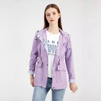 Женская осенне-зимняя однотонная ветровка с капюшоном и длинными рукавами и высокой талией, S-3XL S чёрный