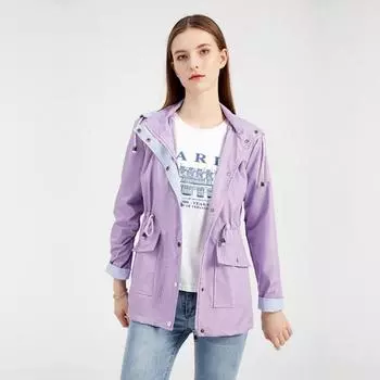 Женская осенне-зимняя однотонная ветровка с капюшоном и длинными рукавами и высокой талией, S-3XL S серый