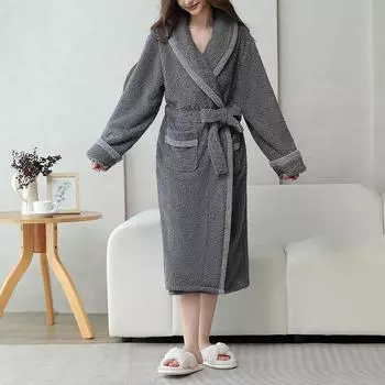 Женская осенне-зимняя парная пижама, теплая домашняя одежда с отворотами, длинные рукава, можно носить как верхние халаты и купальные халаты XL