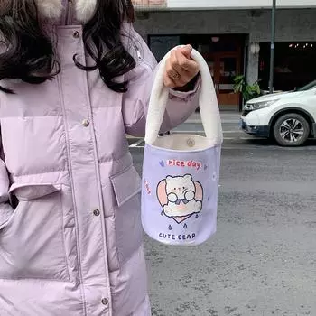 Женская осенне-зимняя плюшевая сумка с милым мультяшным холщовым мешком для обеда OneSize