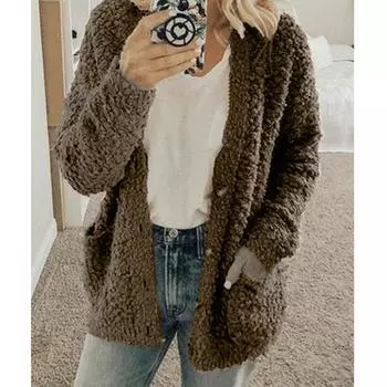 Женская осенне-зимняя плюшевая толстовка, модный повседневный плюшевый кардиган, женский свободный свитер, топы больших размеров S красный