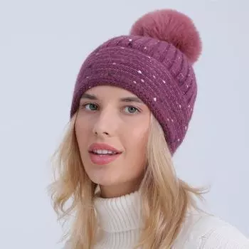 Женская осенне-зимняя плюшевая вязаная мягкая шапка из кроличьей шерсти, теплый берет OneSize хаки