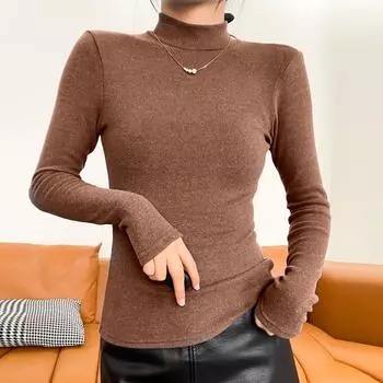 Женская осенне-зимняя полувысокая внутренняя часть с воротником плюс бархатный топ со средним воротником и длинными рукавами S чёрный