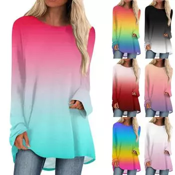 Женская осенне-зимняя повседневная длинная свободная футболка с v-образным вырезом и длинными рукавами XXXL циан